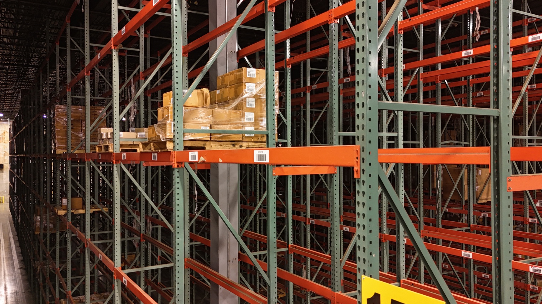 Multi-level pallet rack inside a Memphis distribution facility