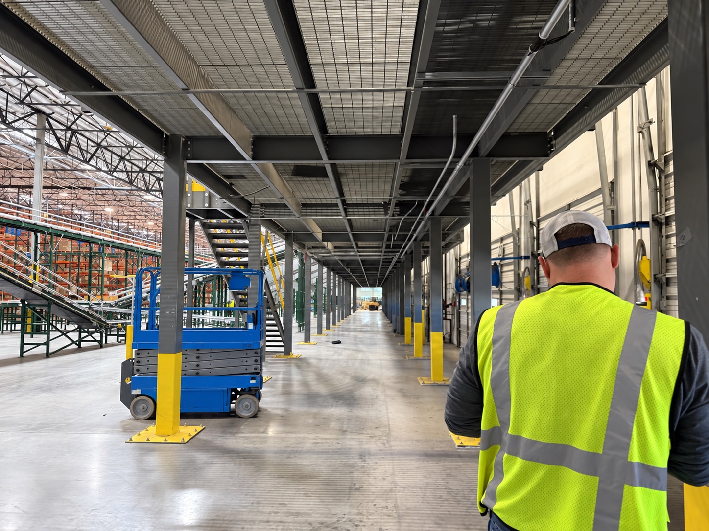 Mezzanine and conveyor interfaces at a San Bernardino fulfillment facility
